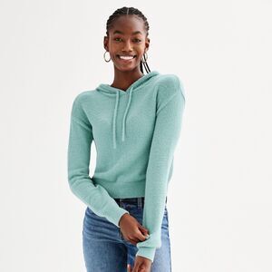 SO Juniors Hoodie XS Blue Eyelash Plush Yard Loungewear Crop Hooded Womens NWT